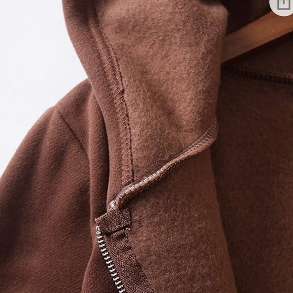 Chocolate Brown - Cropped Zip Up Hoodie - Picture 5 of 5